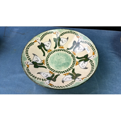 112 - Large vintage studioware table bowl depicting geese W 2xx3, 33cm R approx, a further vintage Italian... 