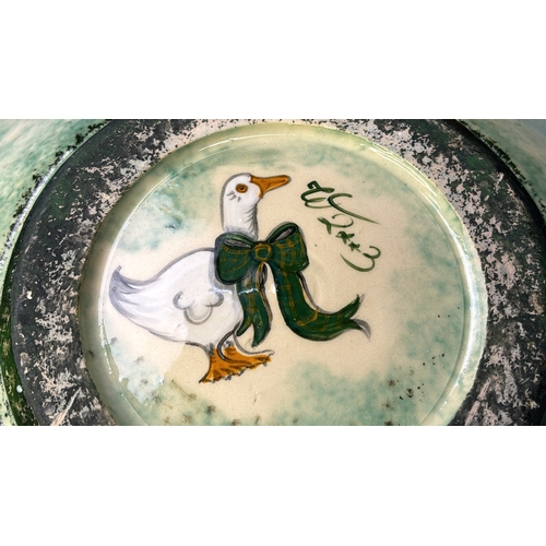 112 - Large vintage studioware table bowl depicting geese W 2xx3, 33cm R approx, a further vintage Italian... 