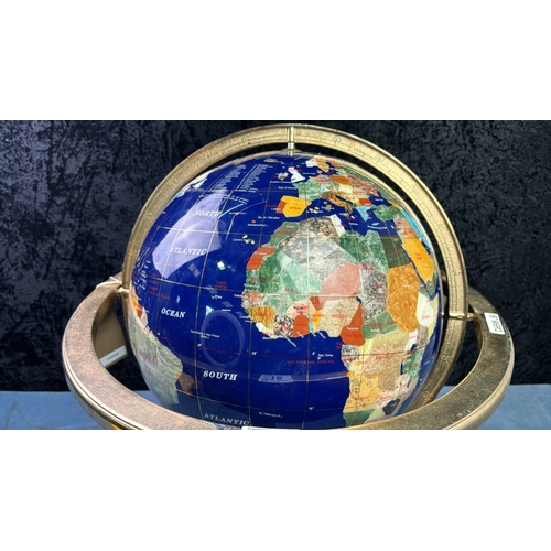 12 - Large globe with stone detail in metal stand, stand diameter approx 42cm