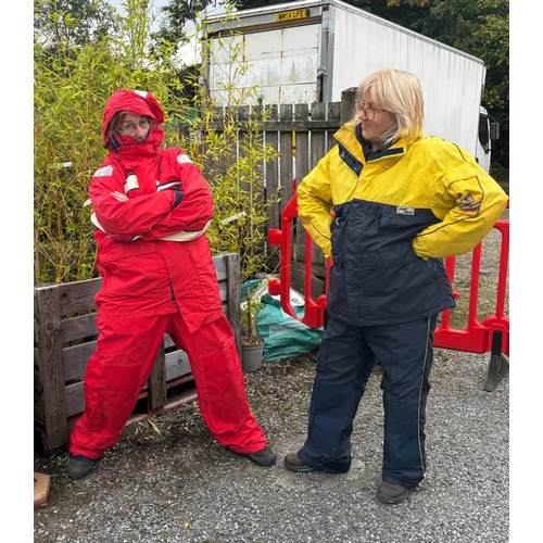 190 - A yellow/black Splash Down sailing dry suit L, plus a red /navy Henry Lloyd sailing dry suit L