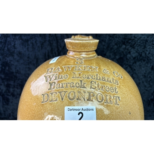 2 - Stoneware jar marked Hawken and Co, Wine Merchants, Barrack Street, Devonport, 45cm tall