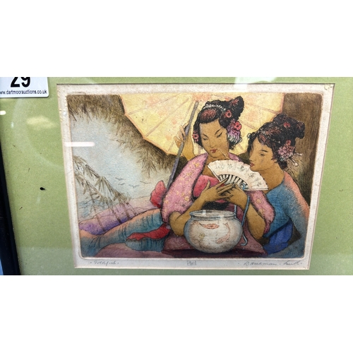 29 - Framed coloured etching entitled ‘Goldfish’ by Robert Herdman Smith, Limited Edition number 11/75, s... 