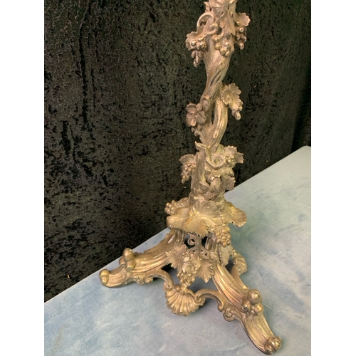 351 - Heavy metal plated tri-form centrepiece on scroll feet with fruiting grape vine design, approx 49cm ... 