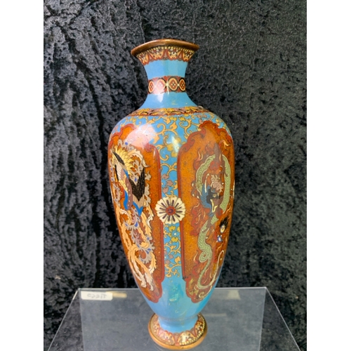 365 - Antique Oriental cloisonné vase with dragon design, approx 25cm tall