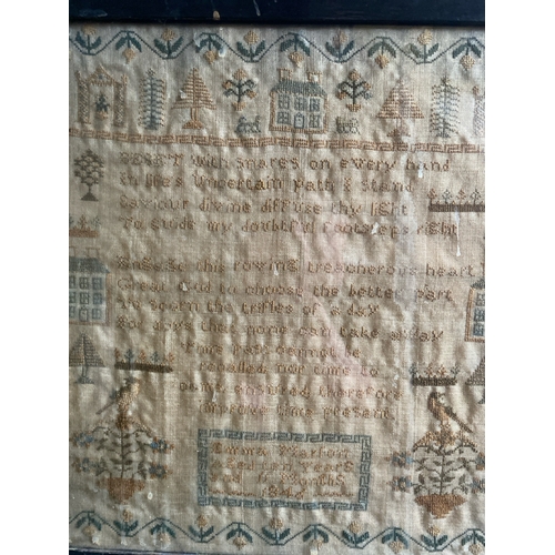 389 - Framed embroidered sampler dated 1846, frame approx 40cm x 41cm