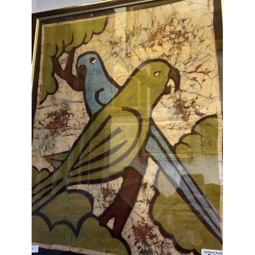 391 - Frames batik with a parrot design, frame approx 53.5cm x 42cm