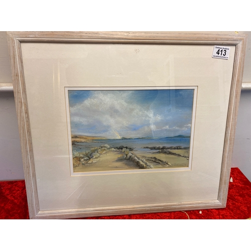 413 - Watercolour painting of a coastal scene with a rainbow, signed S. Hardwell, frame approx 42.5cm x 50... 