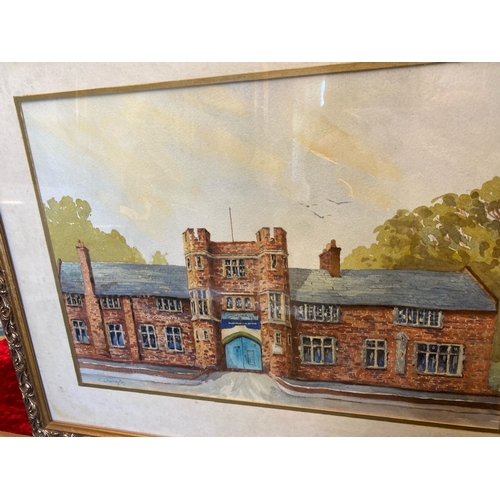 420 - Two of watercolour paintings of a military buildings (one with attached presentation plaque from ‘Th... 