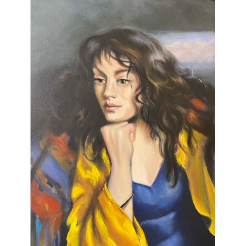 430 - Large oil on canvas of a mistress of Robert Lenkiewicz by Patricia Loveland in gilt frame, dated 200... 