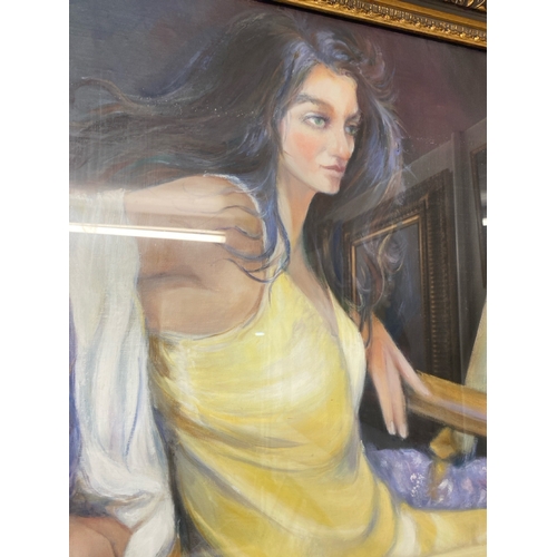 433 - Large framed and glazed oil on canvas of a mistress of Robert Lenkiewicz by Patricia Loveland in gil... 