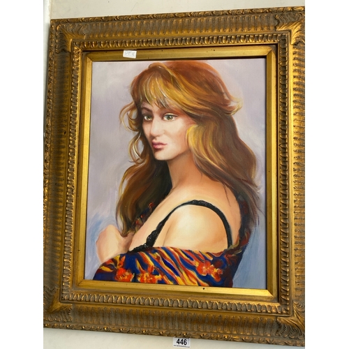 446 - Large oil on canvas painting of of a mistress of Robert Lekiewicz by Patricia Loveland in gilt frame... 