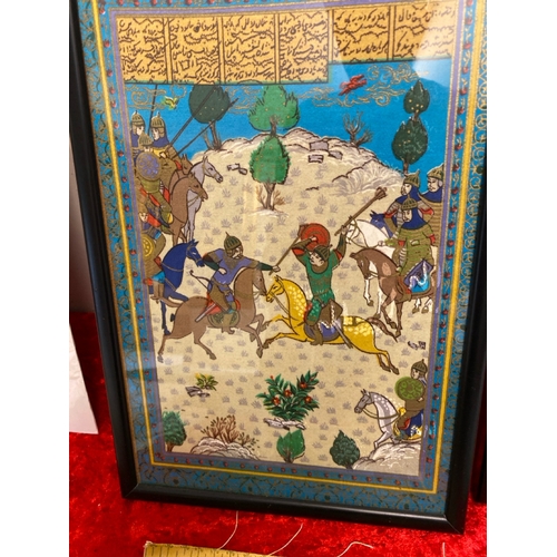 450 - Beautifully vibrant Persian Kalamkari style cloth panels depicting Ferdowski’s Fables and poetry fro... 