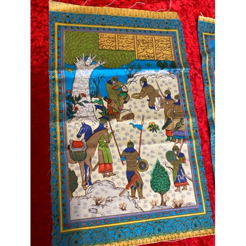 450 - Beautifully vibrant Persian Kalamkari style cloth panels depicting Ferdowski’s Fables and poetry fro... 