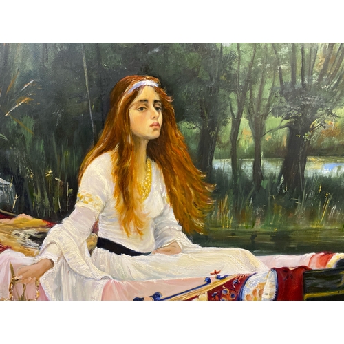 454 - Very large oil on canvas painting entitled ‘The Lady of Shalott’ but Patricia Loveland in a gilt fra... 