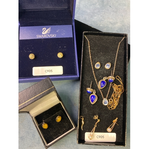 548 - A pair of.beautiful Swarovski earrings, a 925 gilt bracelet, together with boxed exquisite costume j... 