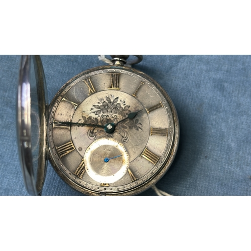 585 - Silver cased gent’s pocket watch, London 1860, decorative face, some corrosion to hands, no key