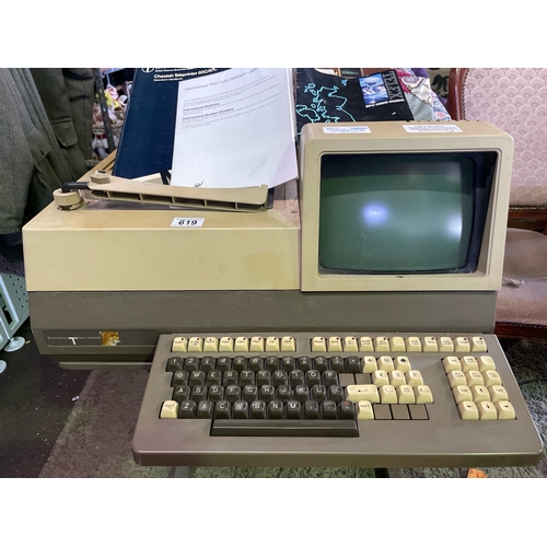 619 - Vintage British Telecom Cheetah Teleprinter 87C Telex machine on stand with integrated monitor and p... 