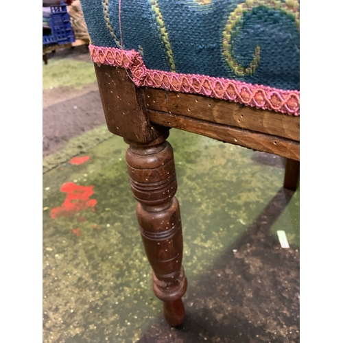 623 - Matching pair of sprung seated and upholstered dining chairs.  Some signs of historic worm damage to... 