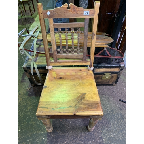 624 - Jali sheesham chair with classic metal work insert to seat back.