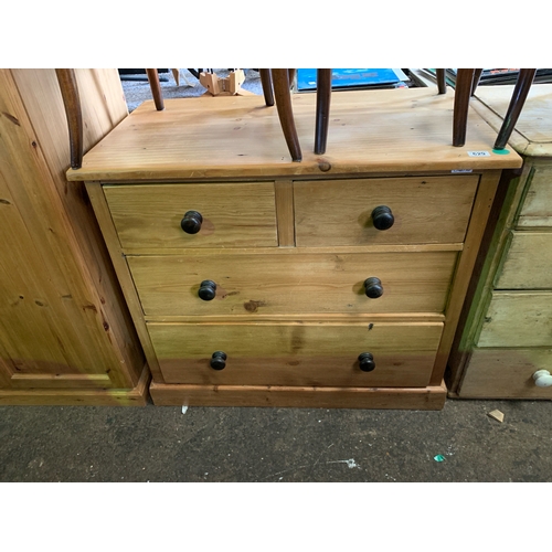 629 - Fine 2 over 2 pine chest of drawers featuring dovetailed drawers with turned handles.  H82cm x W92cm... 