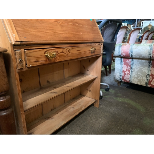 643 - Small pine bureau with open shelves to base.  H98cm x W86 x D34CM.