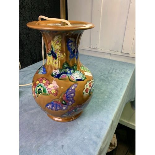 646 - Beautiful Doulton/Moorcroft-esque rich glazed finish heavy stoneware vase converted to a lamp.  H44c... 