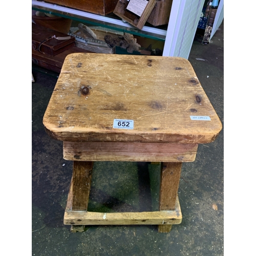 652 - Rare antique pine coffin stool.  H53cm x W38cm.