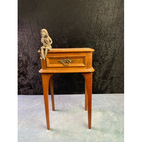 660 - Antique French single drawer bedside on legs.  Matches previous lots.  H48cm x W30cm x D22cm