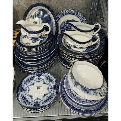 67 - Good collection of blue and white dinnerware including Booths Real Old Willow (8 x dinner plates (1 ... 