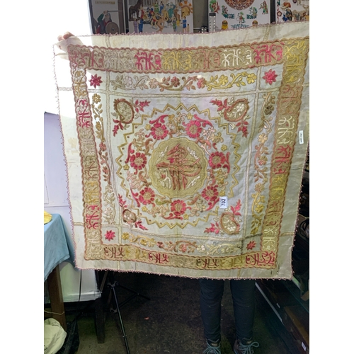 702 - A really beautifully exquisite large piece of antique hand embroidery on voile like material, in gol... 