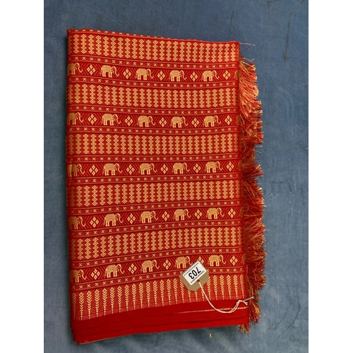 703 - A beautiful red and gold, elephant design light throw 119cm x 204cm approx