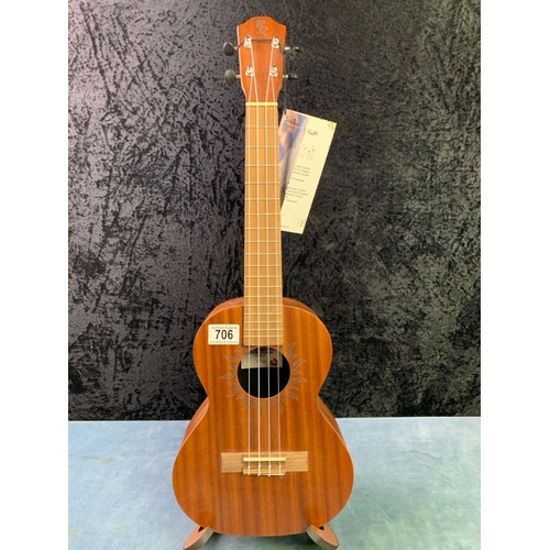 706 - A second brand new Baton Rouge plain wood ukulele with sunburst design. Comes complete with matching... 