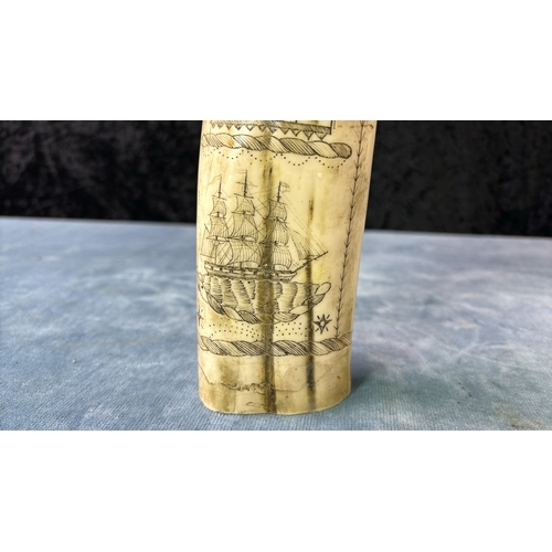 72 - A resin reproduction scrimshaw style ornament with crib board design and the inscriptions ‘The Ship ... 