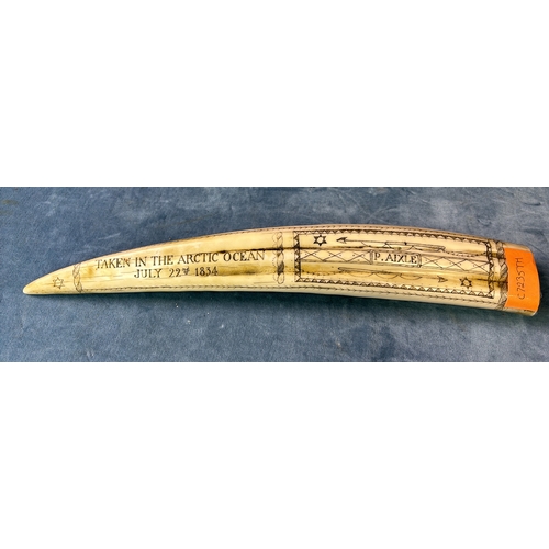 72 - A resin reproduction scrimshaw style ornament with crib board design and the inscriptions ‘The Ship ... 