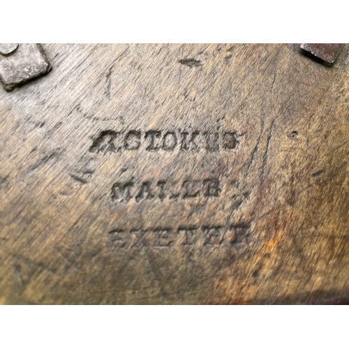 77 - Victorian metal bound wood grain measure marked V2R with a crown and shield and R.Stokes, Maker, Exe... 