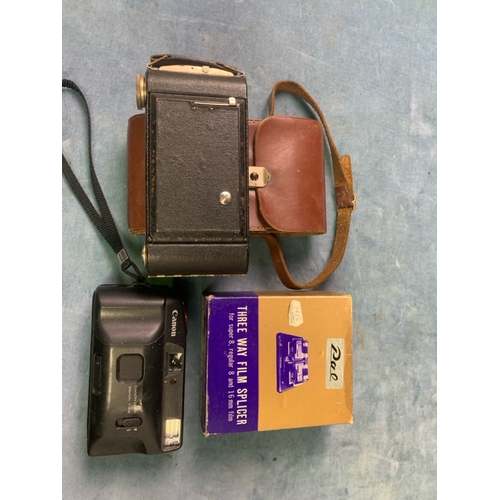 825 - More vintage cameras and accessories inc a Pal 3 way film splicer, Canon pocket camera, a Tele110 el... 