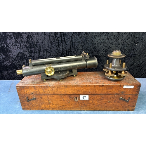 97 - A cased Stanley Theodolite measures 50 internal wooden casing Beautiful piece of engineering