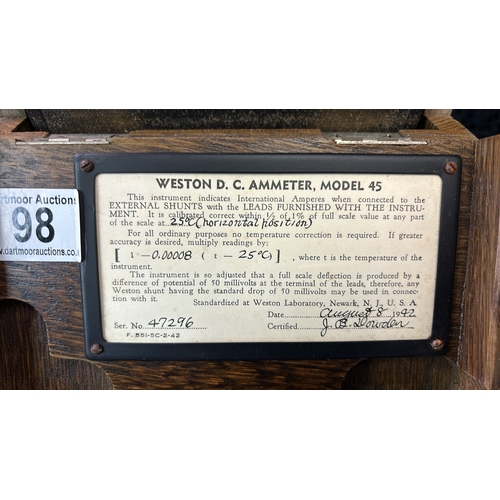 98 - A Weston DC Ammeter Model 45 in original wooden case, WW2 Military