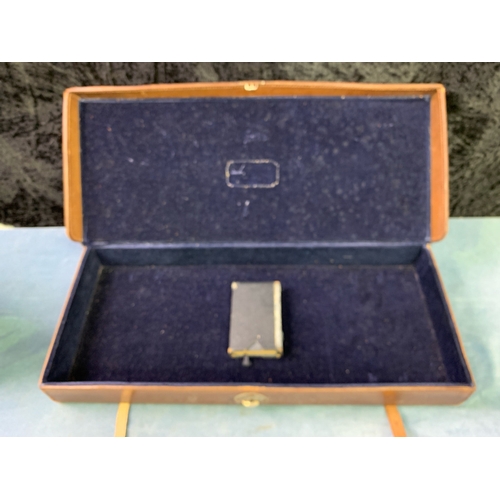 99 - A tidy leather Masonic attache case, containing a miniature, boxed copy of The Perfect Ceremonies of... 