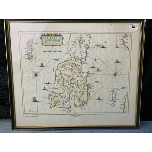 14 - Framed print of a Johan Blaeu Atlas News 1654 map of Scottish Isles