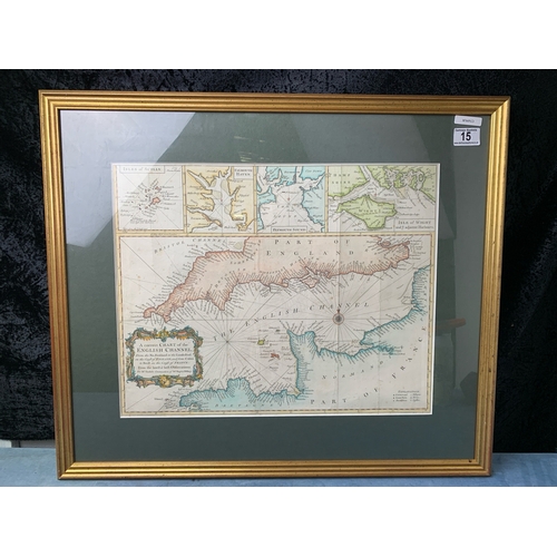 15 - Framed print of an antique map / chart of the English Channel including close-ups of the Isles of Sc... 