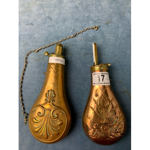 17 - Two decorative copper and brass powder funnels