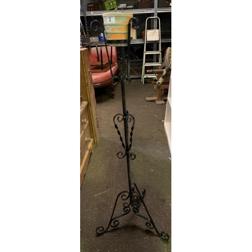 2 - Iron plant stand with terracotta pot, approx 126cm tall (including pot)