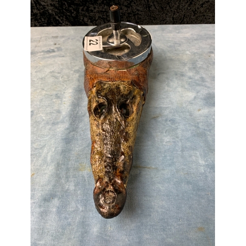 22 - Vintage crocodile head ashtray