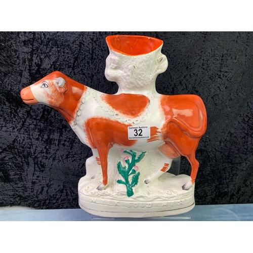 32 - Rare, large 19th century Staffordshire flatback ‘Milk Sold Here’ cow design shop window display spil... 