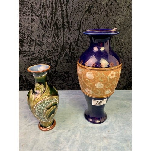 36 - Two Doulton Lambeth vases (smaller one has very small chip to rim)