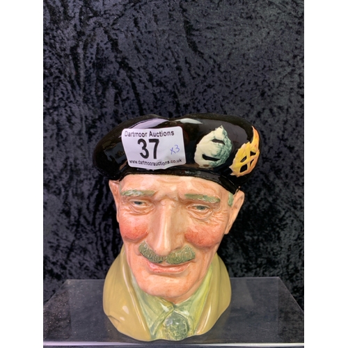 37 - Three Royal Doulton character jugs - Winston Churchill, Bernard ‘Monty’ Montgomery and a ‘London Bob... 