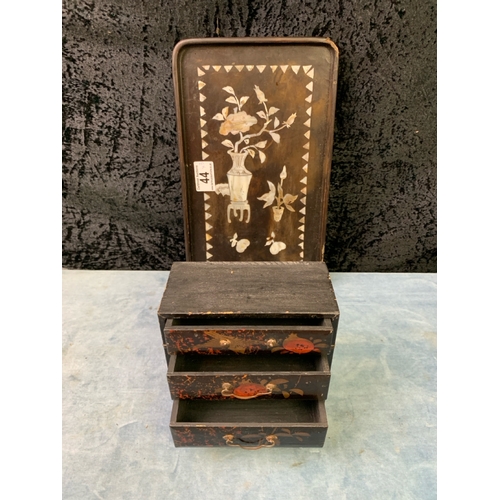 44 - Small Oriental / Chinese / Japanese cabinet with internal drawers (approx 27cm tall), a miniature ch... 