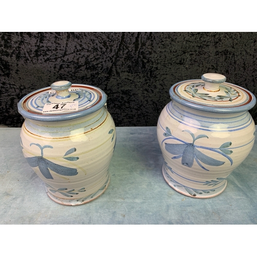47 - Pair of studio pottery lidded pots, signed to base ‘GCP Glan Y Fferi’