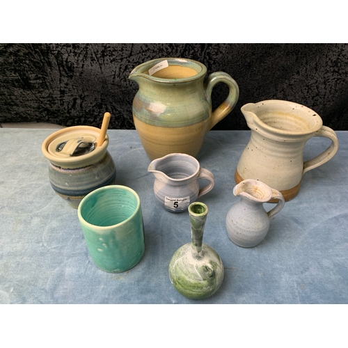5 - Collection of 1970s stoneware pottery jugs, inc Berry (Beresford) Pealing of Town Mill Pottery, Dors... 